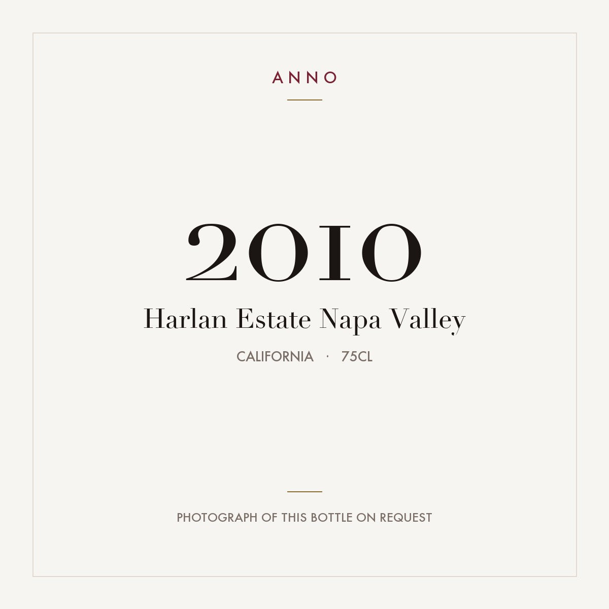 Harlan Estate Napa Valley 2010 0,75l, California — card dell'annata ANNO; foto della bottiglia reale disponibile su richiesta