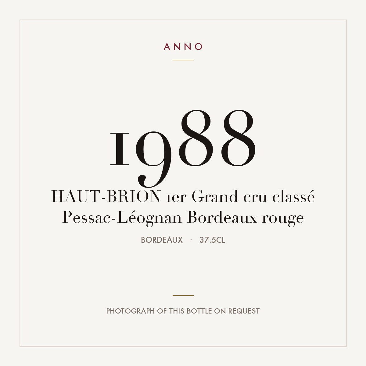Chateau Haut-Brion Pessac-Leognan 1988 AOC 0,375l — ANNO vintage card; photograph of the actual bottle available on request