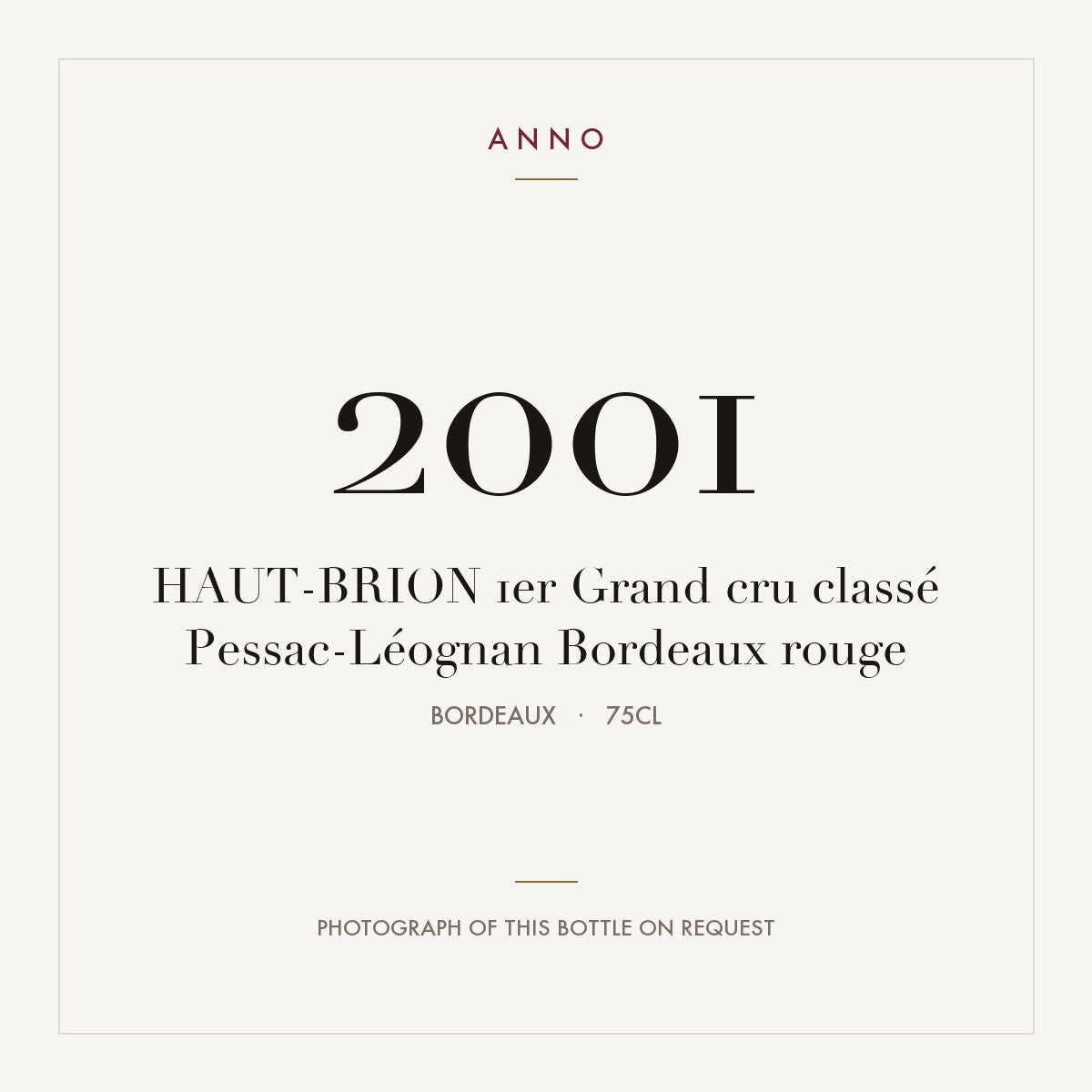 Chateau Haut-Brion Pessac-Leognan 2001 AOC 0,75l — ANNO vintage card; photograph of the actual bottle available on request