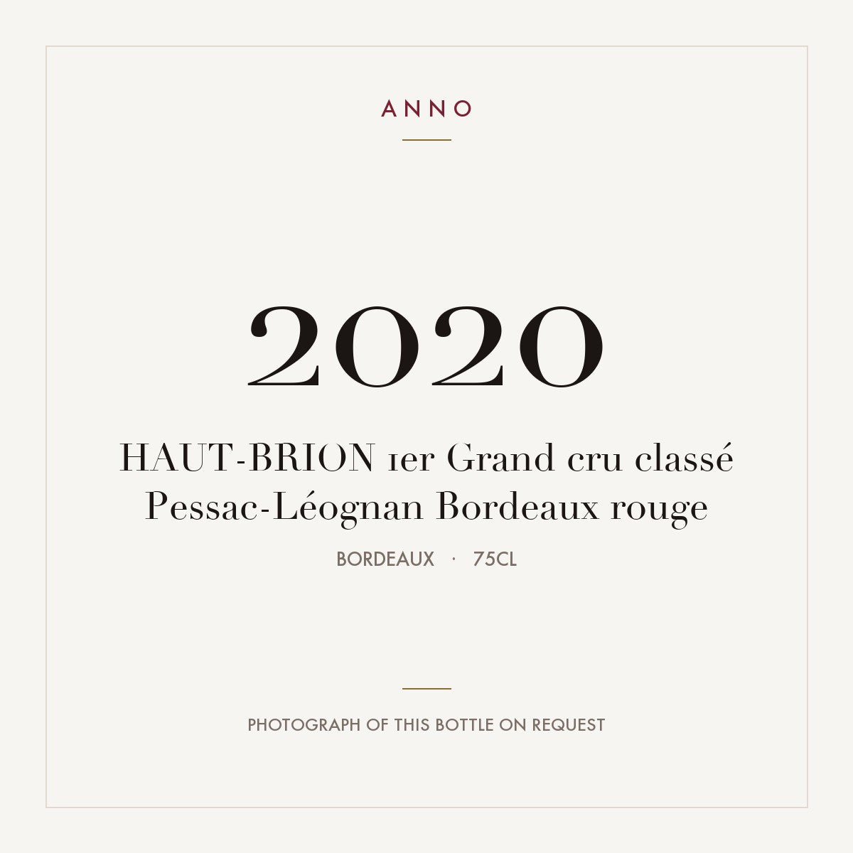 Chateau Haut-Brion Pessac-Leognan 2020 AOC 0,75l — ANNO vintage card; photograph of the actual bottle available on request