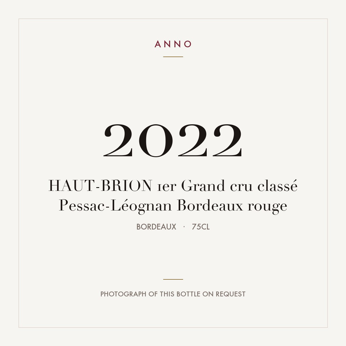 Chateau Haut-Brion Pessac-Leognan 2022 AOC 0,75l — ANNO vintage card; photograph of the actual bottle available on request