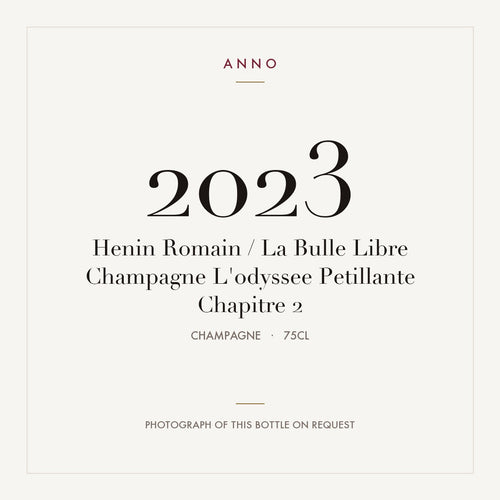 Henin Romain / La Bulle Libre Champagne L'odyssee Petillante Chapitre 2 2023 0,75l, Champagne — ANNO-jaargangkaart; foto van de echte fles op aanvraag