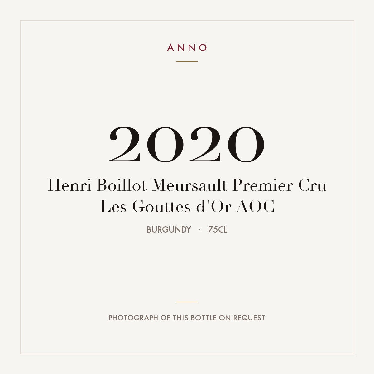 Henri Boillot Meursault Premier Cru Les Gouttes d'Or 2020 AOC 0,75l from Burgundy — ANNO vintage card; photograph of the actual bottle available on request