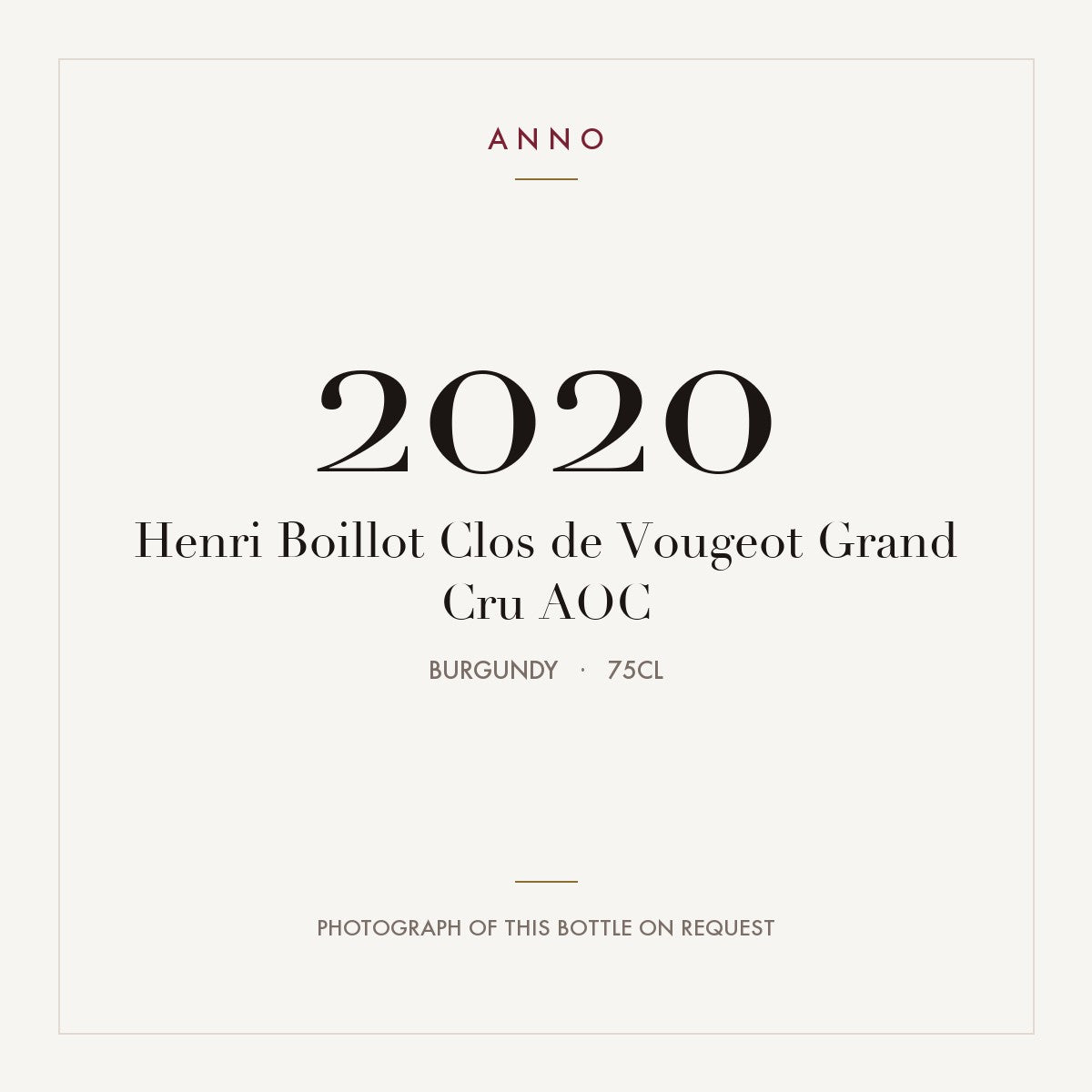 Henri Boillot Clos de Vougeot Grand Cru 2020 AOC 0,75l from Burgundy — ANNO vintage card; photograph of the actual bottle available on request