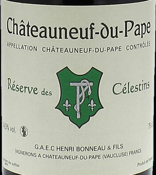 Henri Bonneau & Fils Chateauneuf-du-Pape Reserve des Celestins AOC — wine label, illustrative image