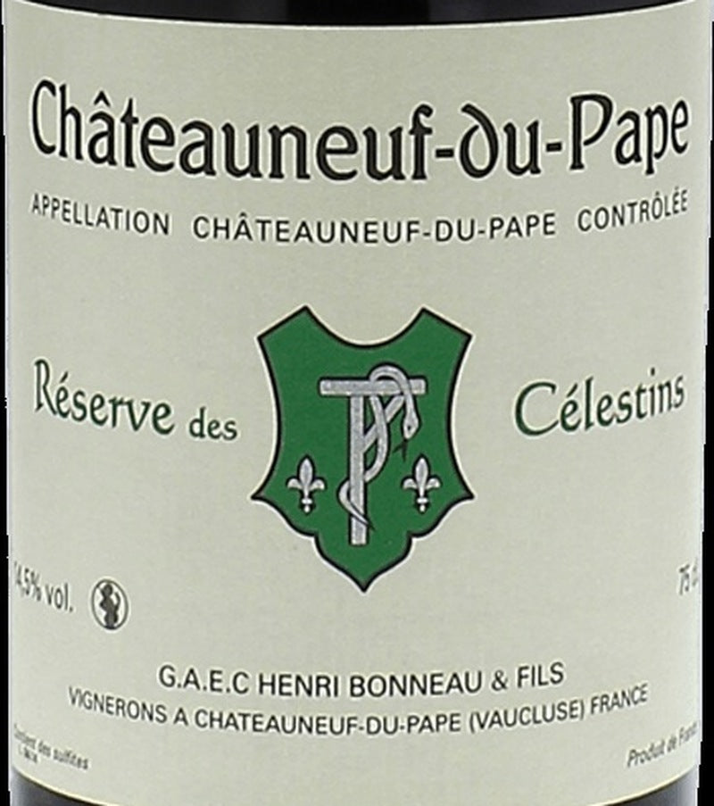 Henri Bonneau & Fils Chateauneuf-du-Pape Reserve des Celestins AOC — wine label, illustrative image