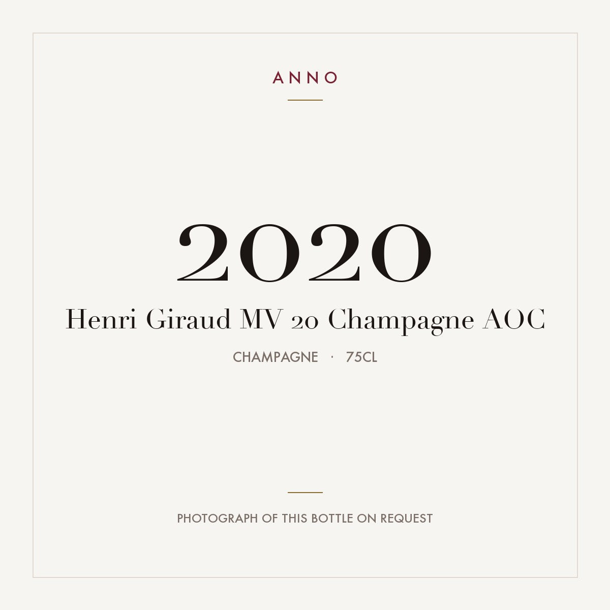 Henri Giraud MV 20 Champagne 2020 AOC 0,75l, Champagne — cartão de colheita ANNO; fotografia da garrafa real disponível a pedido