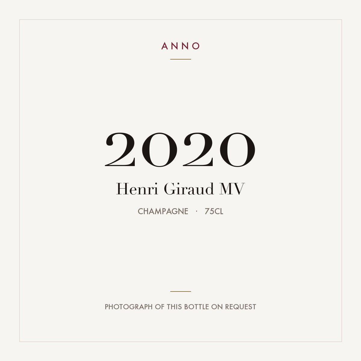 Henri Giraud MV 2020 0,75l, Champagne — card dell'annata ANNO; foto della bottiglia reale disponibile su richiesta