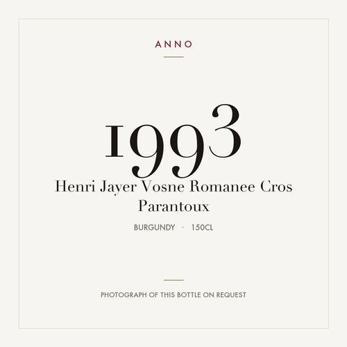 Henri Jayer Vosne Romanee Cros Parantoux 1993 1,5l — ANNO vintage card; photograph of the actual bottle available on request