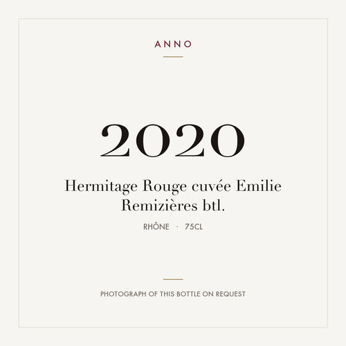 Domaine des Remizieres Hermitage Cuvee Emilie 2020 AOC 0,75l — ANNO-årgangskort; foto af den faktiske flaske på forespørgsel