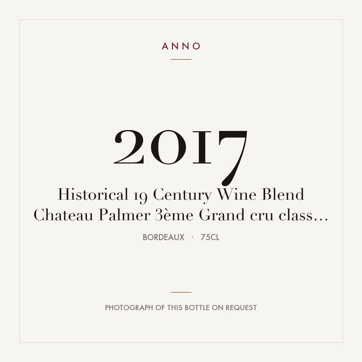 Chateau Palmer Historical XIX Century Wine Blend Margaux 2017 AOC 0,75l — ANNO vintage card; photograph of the actual bottle available on request