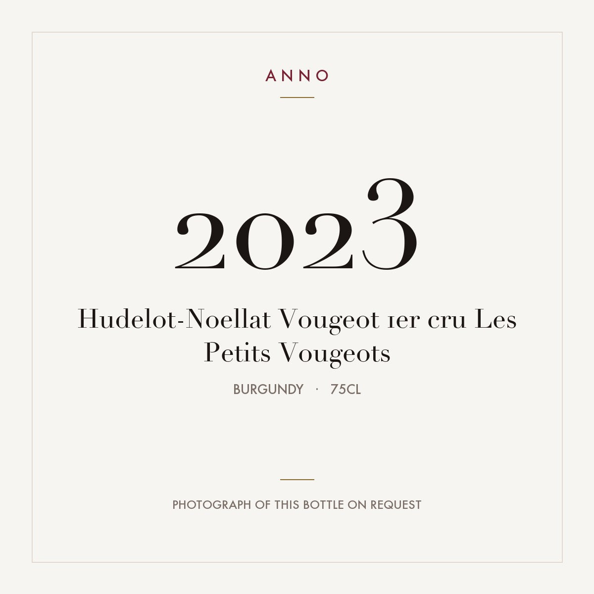Hudelot-Noellat Vougeot 1er cru Les Petits Vougeots 2023 0,75l from Burgundy — ANNO vintage card; photograph of the actual bottle available on request