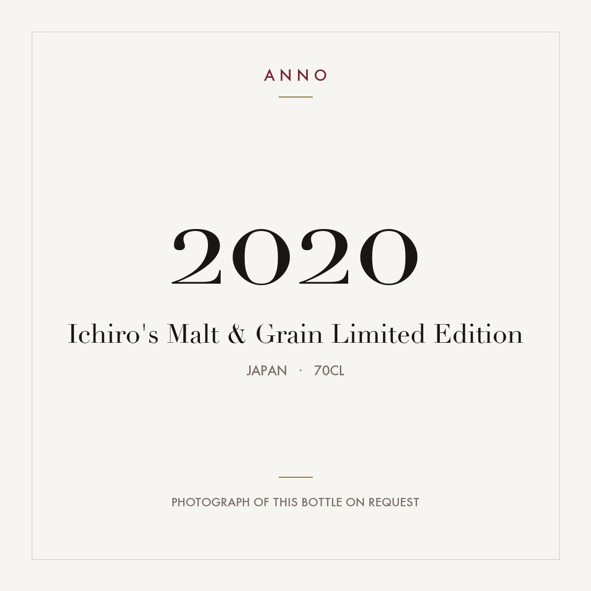 Ichiro's Malt & Grain Limited Edition 2020 0,7l from Japan — ANNO vintage card; photograph of the actual bottle available on request