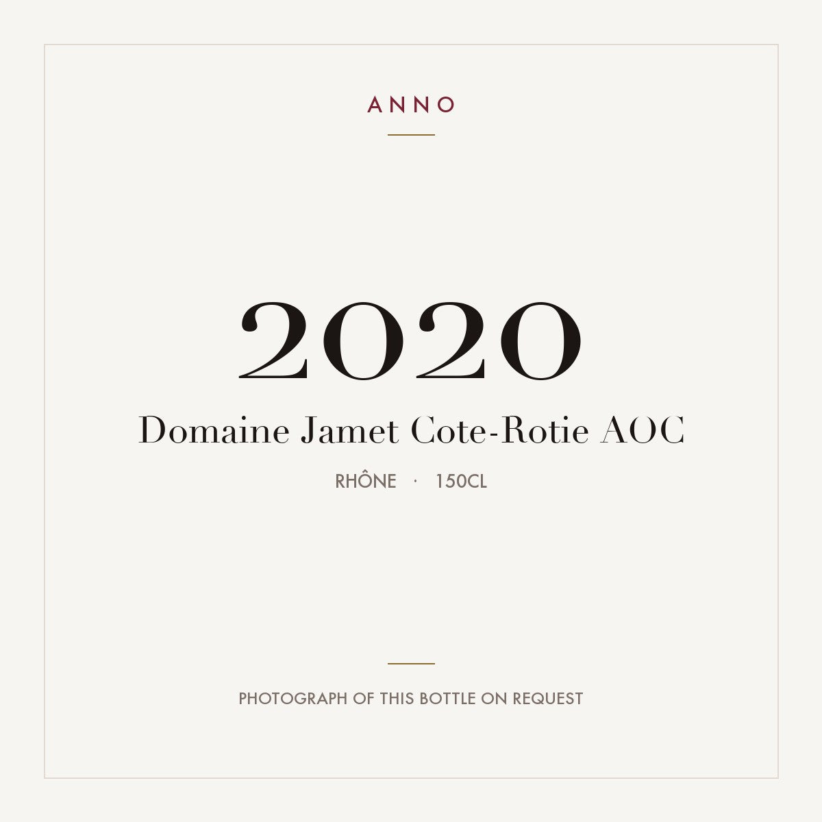 Domaine Jamet Cote-Rotie 2020 AOC 1,5l from Rhône — ANNO vintage card; photograph of the actual bottle available on request