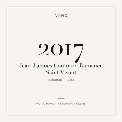 Jean-Jacques Confuron Romanee Saint Vivant 2017 0,75l — ANNO-Jahrgangskarte; Foto der tatsächlichen Flasche auf Anfrage
