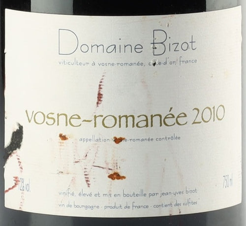 Jean Yves Bizot Vosne Romanee 2010 0,75l — ANNO vintage card; photograph of the actual bottle available on request