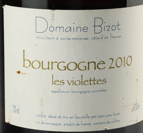 Jean-Yves Bizot Les Violettes Blanc 2010 AOC 0,75l from Burgundy — ANNO vintage card; photograph of the actual bottle available on request