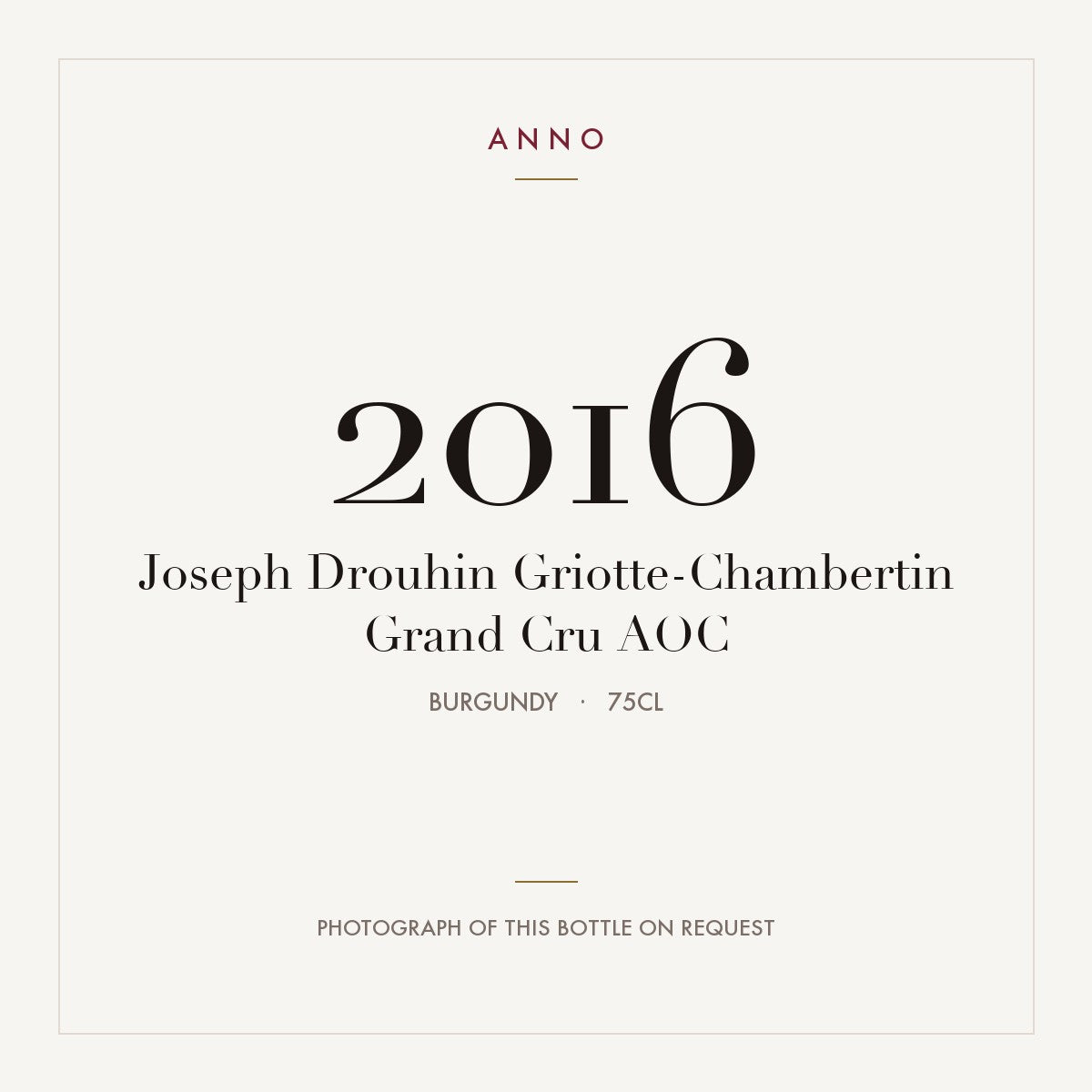 Joseph Drouhin Griotte-Chambertin Grand Cru 2016 AOC 0,75l, Bourgogne — ANNO-jaargangkaart; foto van de echte fles op aanvraag
