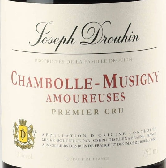 Joseph Drouhin Chambolle-Musigny Premier Cru Les Amoureuses 2017 AOC 0,75l — vinetiket, illustrativt billede