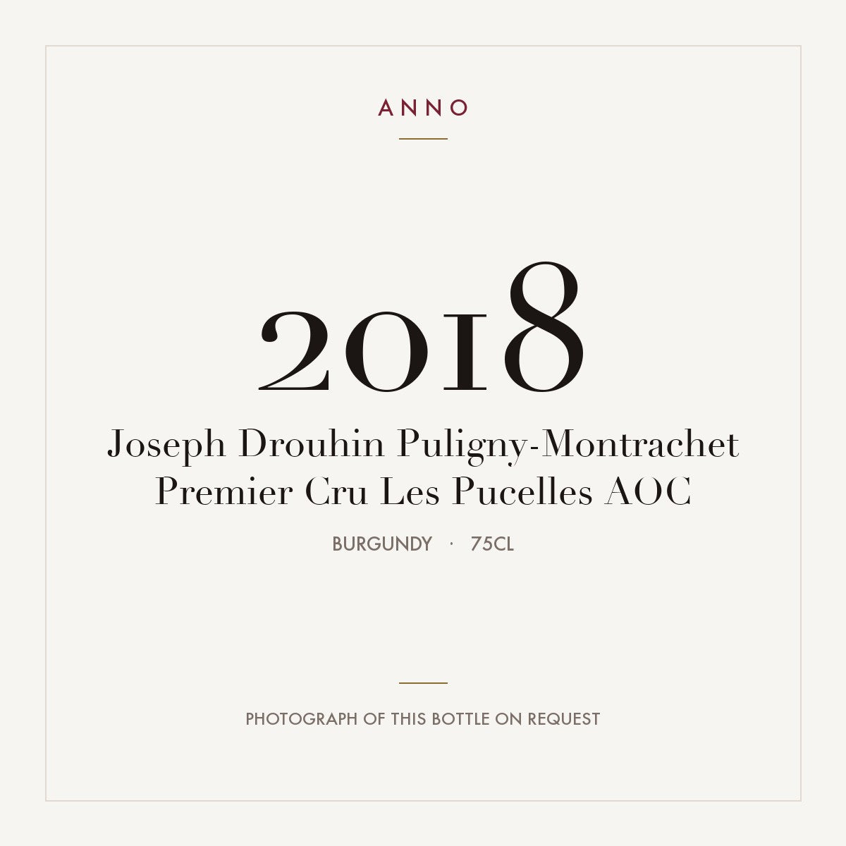 Joseph Drouhin Puligny-Montrachet Premier Cru Les Pucelles 2018 AOC 0,75l, Bourgogne — ANNO-årgangskort; foto af den faktiske flaske på forespørgsel