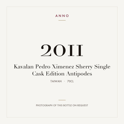 Kavalan Pedro Ximenez Sherry Single Cask Edition Antipodes 2011 0,7l from Taiwan — ANNO vintage card; photograph of the actual bottle available on request