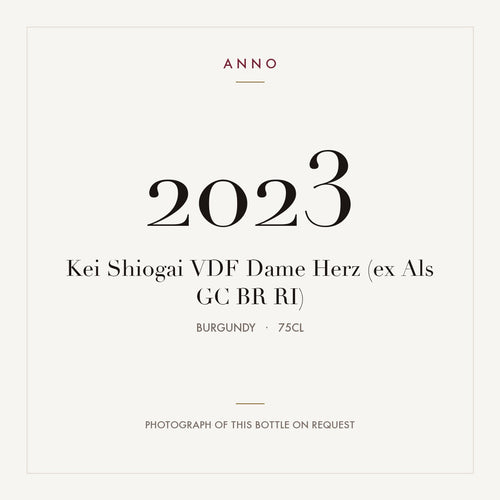 Kei Shiogai VDF Dame Herz (ex Als GC BR RI) 2023 0,75l from Burgundy — ANNO vintage card; photograph of the actual bottle available on request