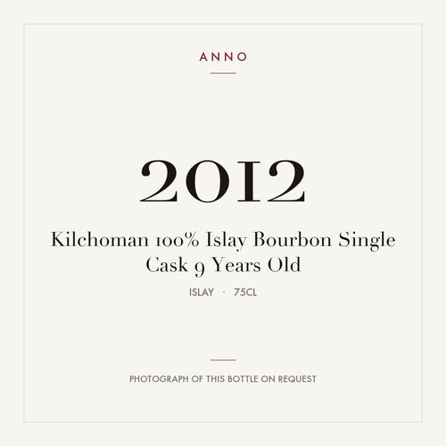Kilchoman 100% Islay Bourbon Single Cask 9 Years Old 2012 0,75l from Islay — ANNO vintage card; photograph of the actual bottle available on request