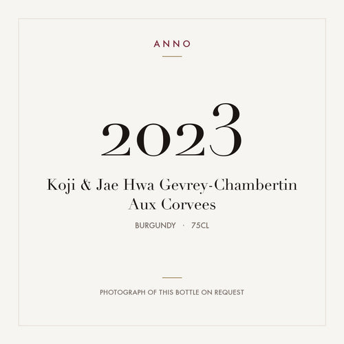 Koji & Jae Hwa Gevrey-Chambertin Aux Corvees 2023 0,75l from Burgundy — ANNO vintage card; photograph of the actual bottle available on request