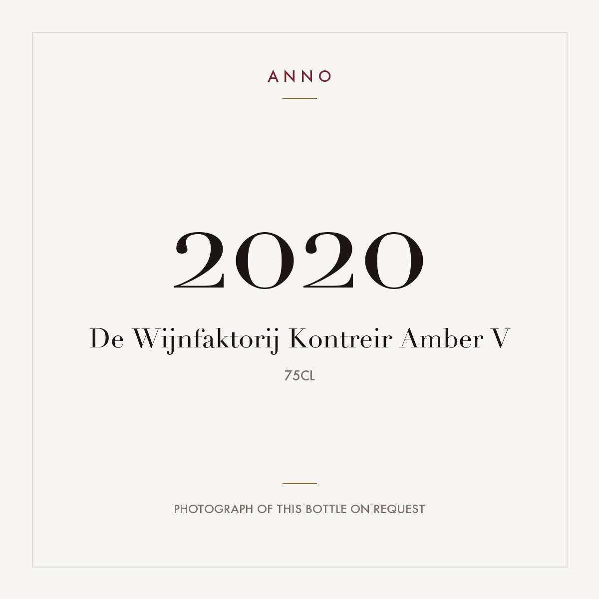 De Wijnfaktorij Kontreir Amber V 2020 0,75l — ANNO vintage card; photograph of the actual bottle available on request