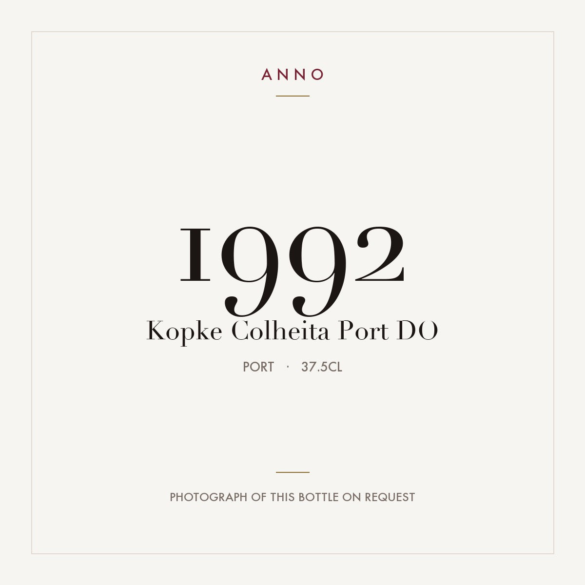 Kopke Colheita Port 1992 DO 0,375l from Port — ANNO vintage card; photograph of the actual bottle available on request