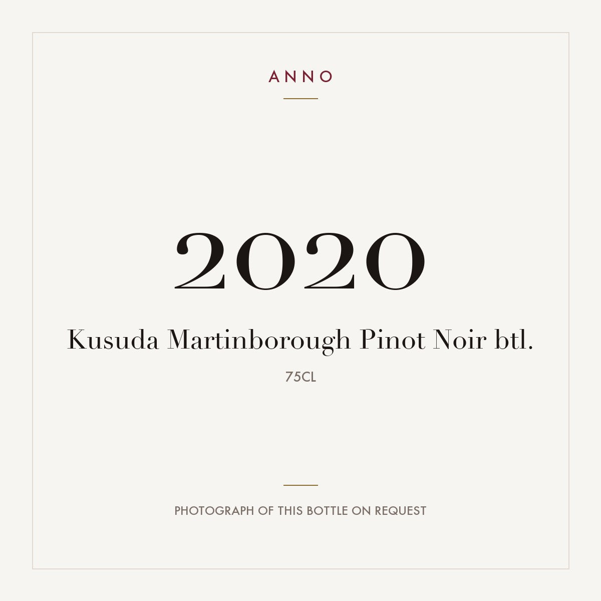 Kusuda Pinot Noir Martinborough 2020 0,75l — ANNO vintage card; photograph of the actual bottle available on request