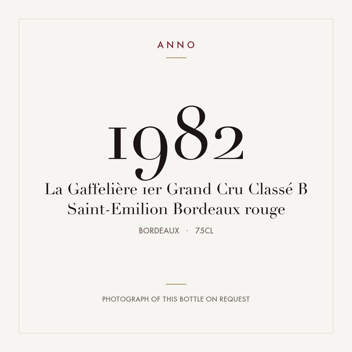 Chateau La Gaffeliere Saint-Emilion 1982 AOC 0,75l — ANNO vintage card; photograph of the actual bottle available on request