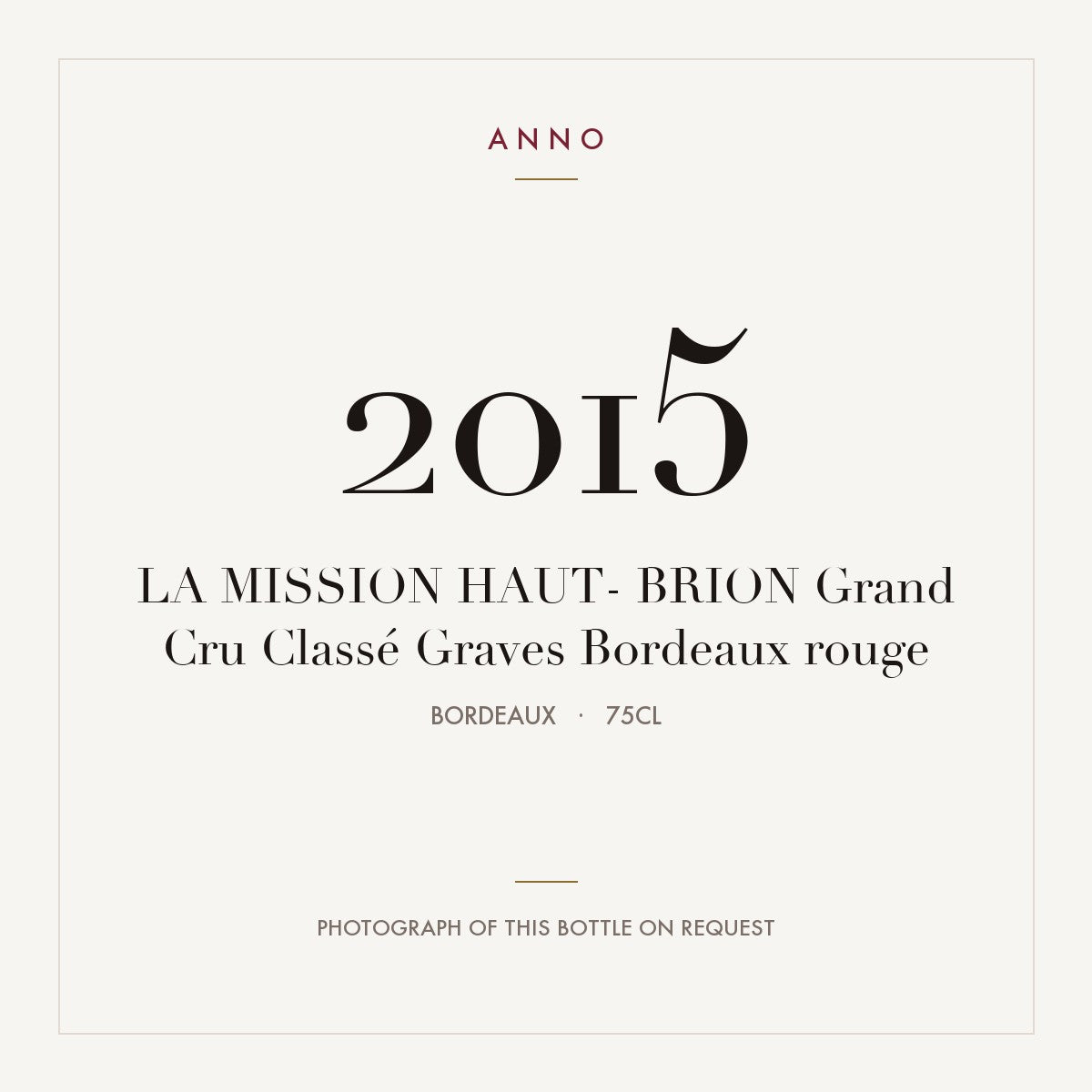 Chateau La Mission Haut-Brion Pessac-Leognan 2015 AOC 0,75l — ANNO vintage card; photograph of the actual bottle available on request