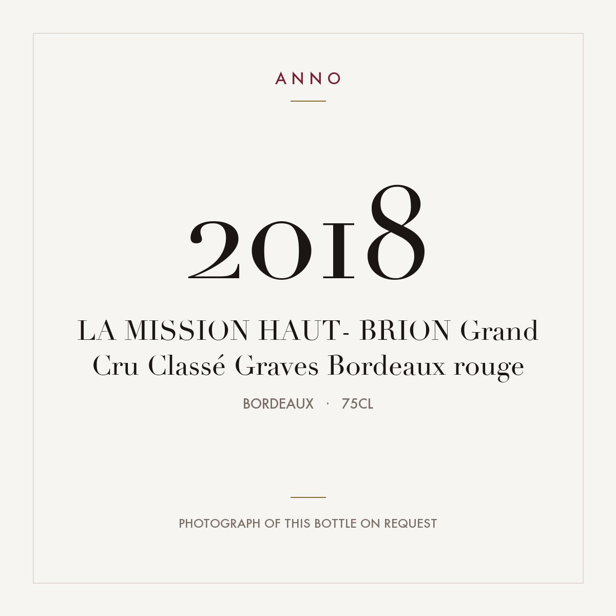 Chateau La Mission Haut-Brion Pessac-Leognan 2018 AOC 0,75l — ANNO vintage card; photograph of the actual bottle available on request