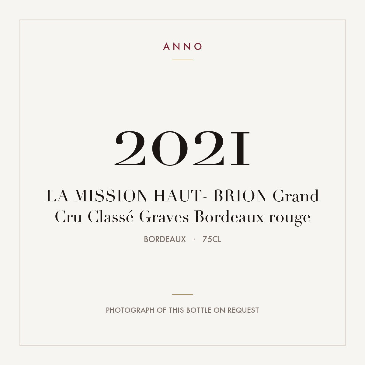 Chateau La Mission Haut-Brion Pessac-Leognan 2021 AOC 0,75l — ANNO vintage card; photograph of the actual bottle available on request