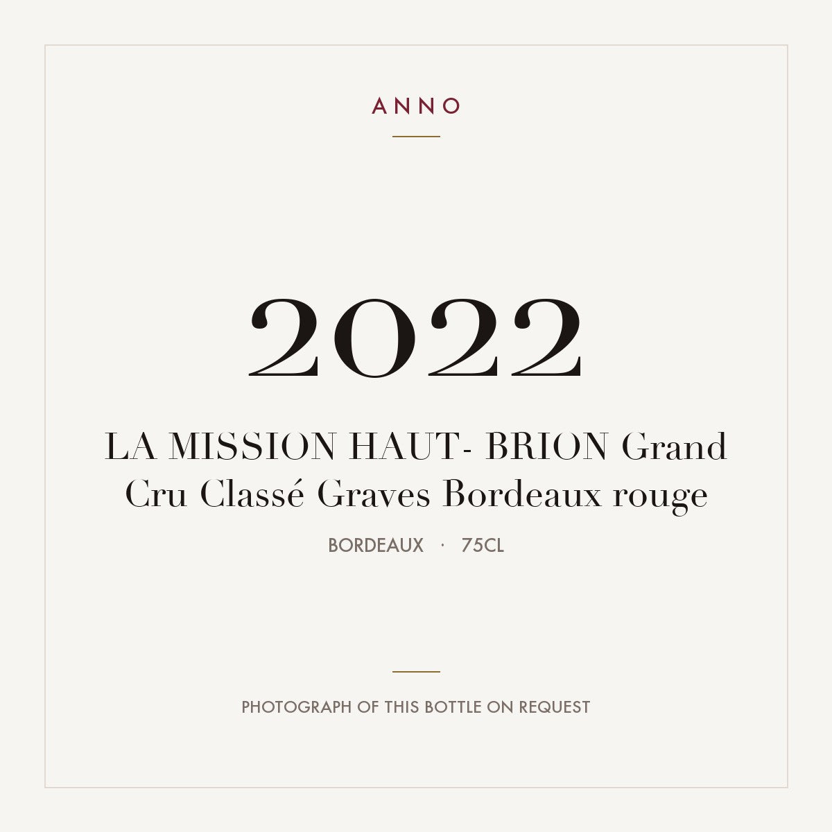 Chateau La Mission Haut-Brion Pessac-Leognan 2022 AOC 0,75l — ANNO vintage card; photograph of the actual bottle available on request