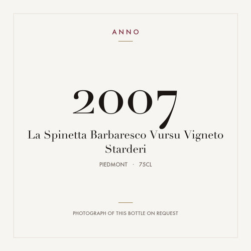La Spinetta Barbaresco Vursu Vigneto Starderi 2007 0,75l — card dell'annata ANNO; foto della bottiglia reale disponibile su richiesta