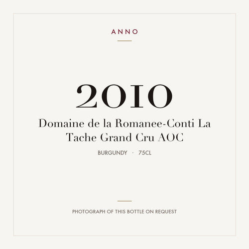 Domaine de la Romanee-Conti La Tache Grand Cru 2010 AOC 0,75l, Borgoña — tarjeta de añada ANNO; foto de la botella real disponible bajo petición