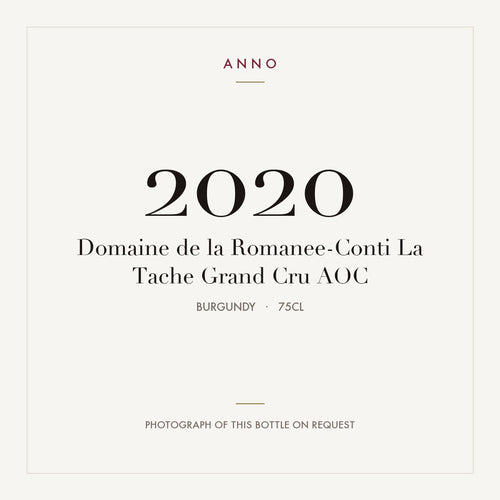Domaine de la Romanee-Conti La Tache Grand Cru 2020 AOC 0,75l, Bourgogne — carte millésime ANNO ; photo de la bouteille réelle disponible sur demande