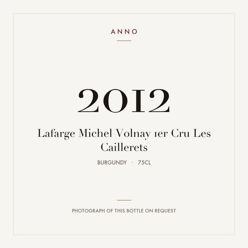 Lafarge Michel Volnay 1er Cru Les Caillerets 2012 0,75l from Burgundy — ANNO vintage card; photograph of the actual bottle available on request