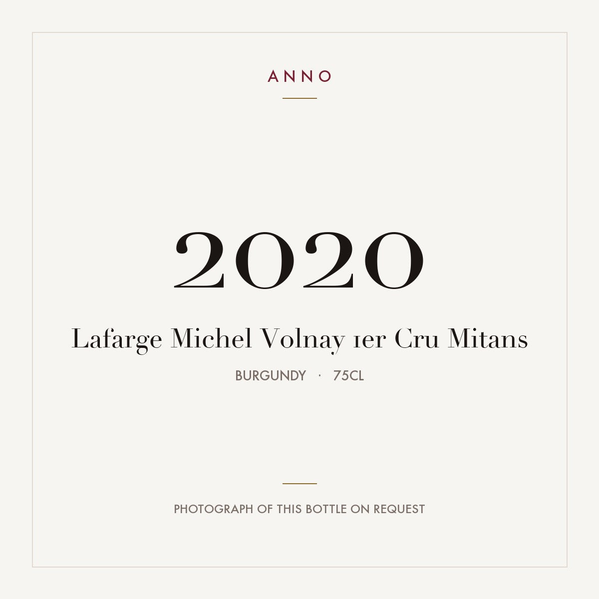 Lafarge Michel Volnay 1er Cru Mitans 2020 0,75l from Burgundy — ANNO vintage card; photograph of the actual bottle available on request