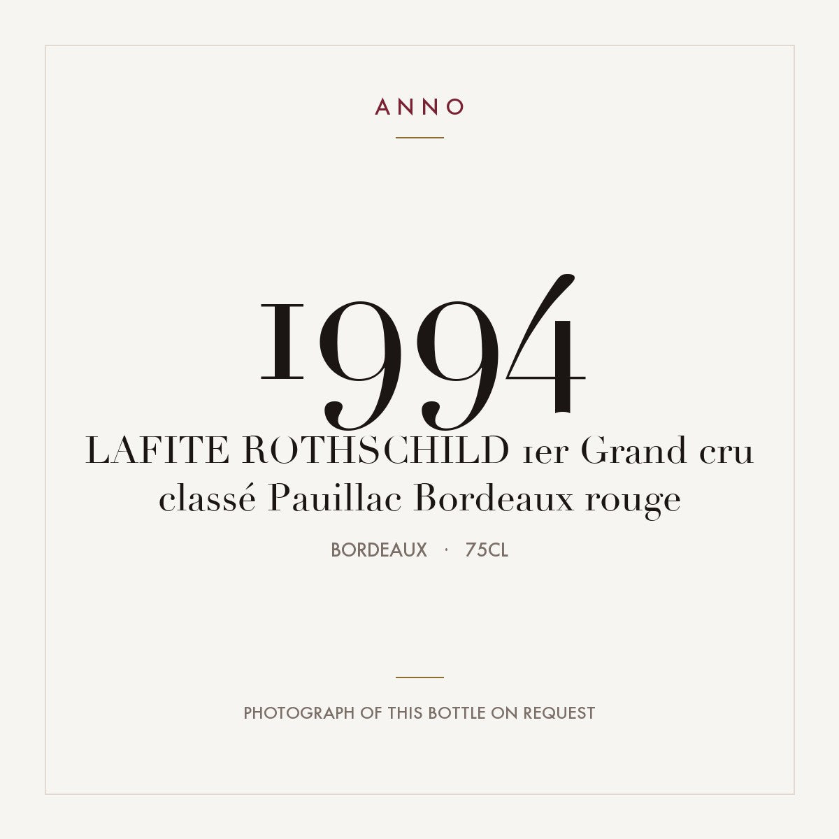 Chateau Lafite Rothschild Pauillac 1994 AOC 0,75l — ANNO vintage card; photograph of the actual bottle available on request