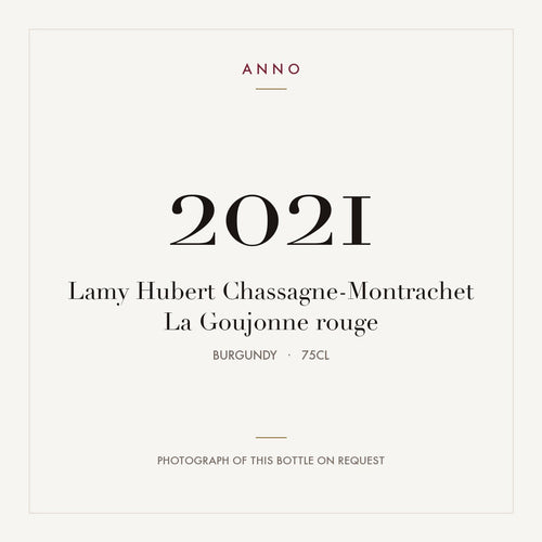 Lamy Hubert Chassagne-Montrachet La Goujonne rouge 2021 0,75l from Burgundy — ANNO vintage card; photograph of the actual bottle available on request