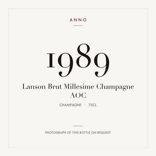 Lanson Brut Millesime Champagne 1989 AOC 0,75l from Champagne — ANNO vintage card; photograph of the actual bottle available on request