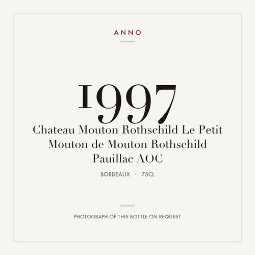 Chateau Mouton Rothschild Le Petit Mouton de Mouton Rothschild Pauillac 1997 AOC 0,75l from Bordeaux — ANNO vintage card; photograph of the actual bottle available on request