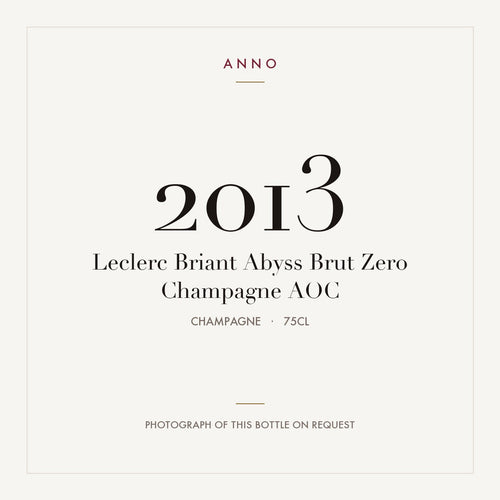 Leclerc Briant Abyss Brut Zero Champagne 2013 AOC 0,75l, Шампань — карточка урожая ANNO; фото настоящей бутылки по запросу
