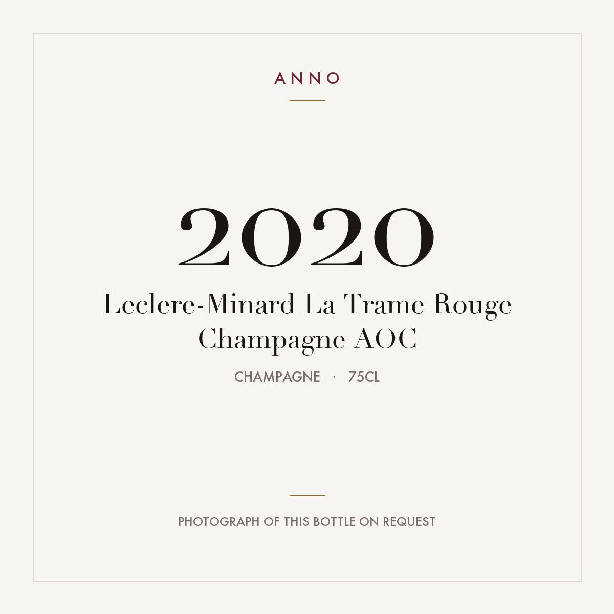Leclere-Minard La Trame Rouge Champagne 2020 AOC 0,75l, Champagne — card dell'annata ANNO; foto della bottiglia reale disponibile su richiesta