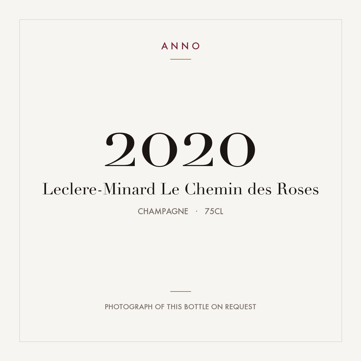 Leclere-Minard Le Chemin des Roses 2020 0,75l, Champagne — ANNO-Jahrgangskarte; Foto der tatsächlichen Flasche auf Anfrage