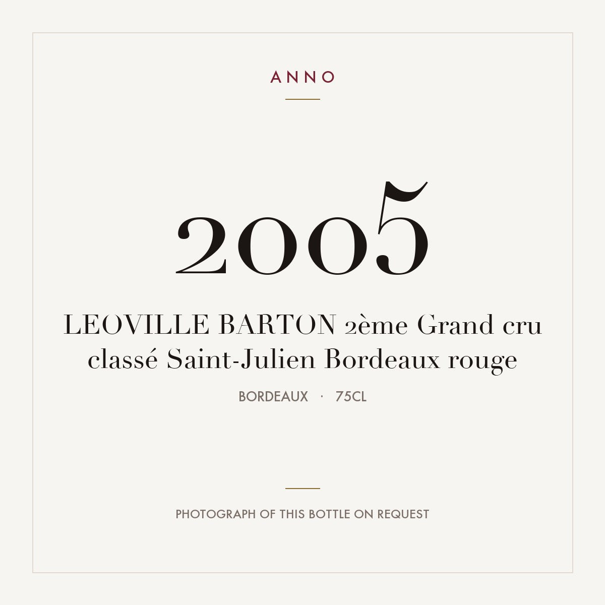 Leoville Barton Saint-Julien 2005 AOC 0,75l — ANNO vintage card; photograph of the actual bottle available on request