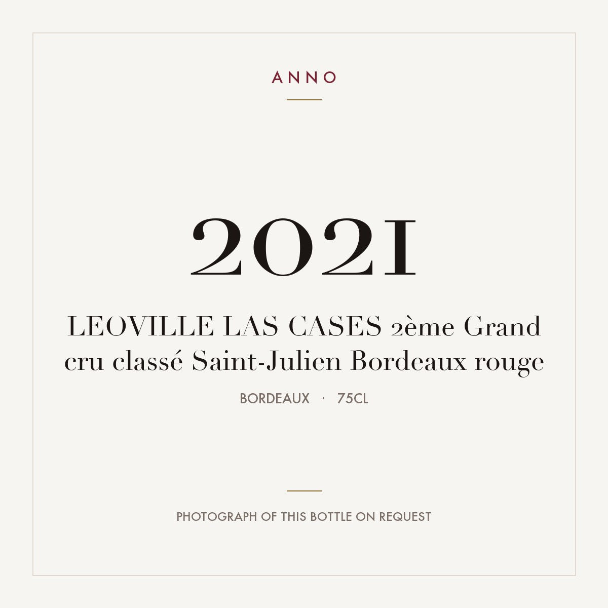 Chateau Leoville Las Cases Saint-Julien 2021 AOC 0,75l — ANNO vintage card; photograph of the actual bottle available on request